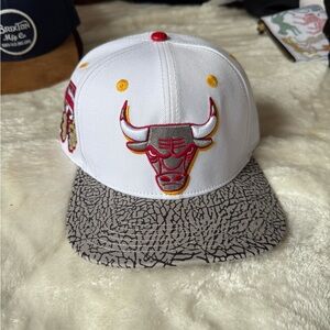 White Bulls Snapback Hat with Elephant Print Brim